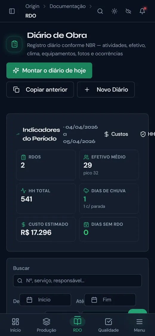 Diário de obra no celular